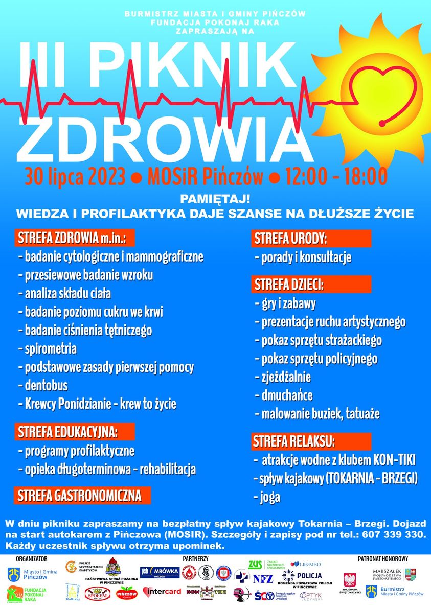 III Piknik zdrowia Pińczów wraz ze spływem kajakami rzeką Nidą.